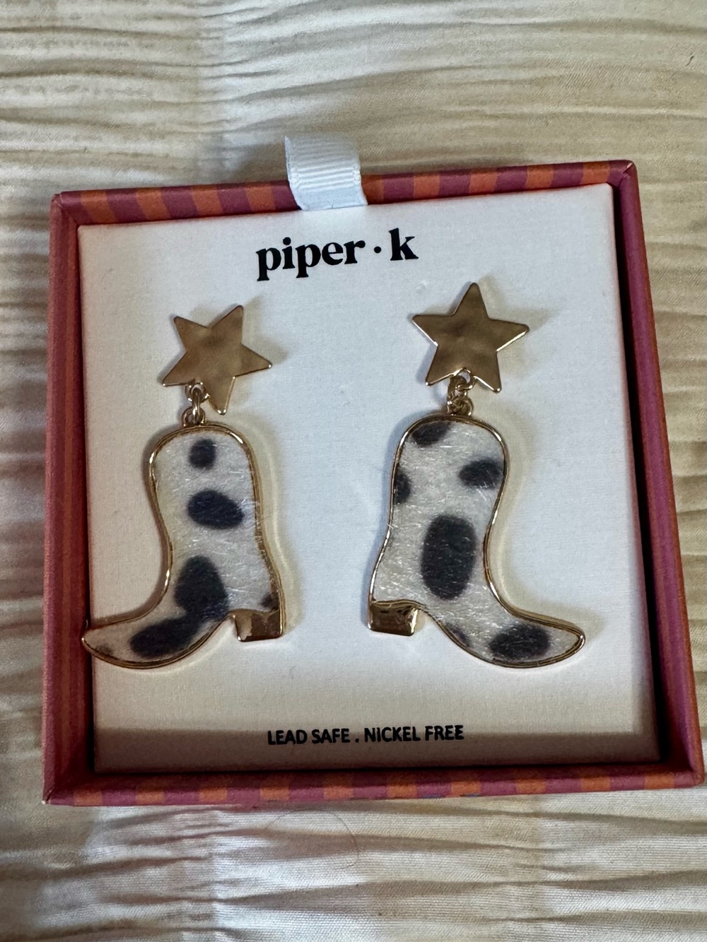 Piper K Black & White Cow Print Boot Earrings - Women’s Accessories